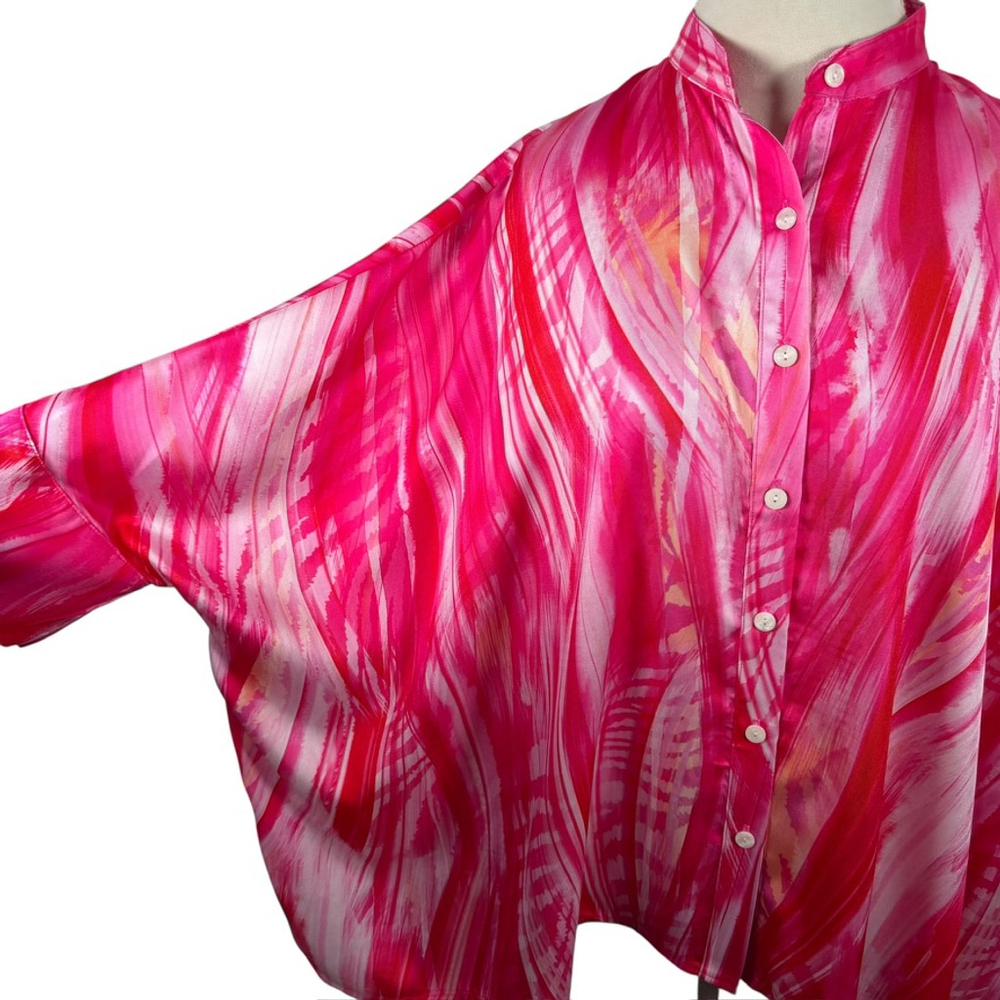 Scapa Lauren Perre Abstract Pink Print Button Oversized Dolman 3/4 Slvs Size M - Picture 5 of 9
